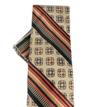 Bruno Conte Men&#39;s Tie Hanky Set Khaki Black Orange Striped Floral Polyester 4&quot; - $19.99