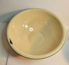 Vintage Enamel Mixing Bowl Cream with Green Trim 12" wide image 2