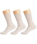 Women&#39;s Ecru Cotton Crew Socks 3 Pairs Cushioned Breathable Fit Shoe Siz... - $17.69 CAD