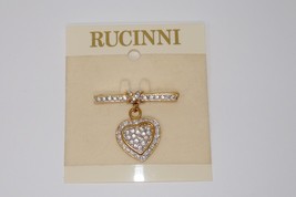 Rucinni Gold Tone Crystal Rhinestones Dangle Heart Brooch Pin - £24.12 GBP