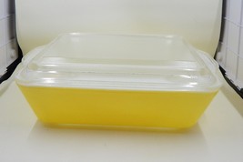 Pyrex Primary Yellow 503-B Refrigerator Dish 503-C Clear Ribbed Lid Handles - £23.76 GBP