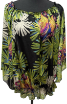 Tropical Hawaiian Resort Sheer Floral Parrots Sequins Open Kimono L Unbr... - $25.82