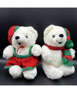Cuddle Wit Plush White Teddy Bears Boy &amp; Girl Red Green Hat Scarf Stuffe... - £19.65 GBP