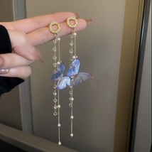 Crystal Butterfly Long Tassel Long Dangle Drop Earrings for Women - £9.64 GBP