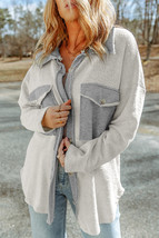 Gray Contrast Flap Pockets Relaxed Shacket - $22.99