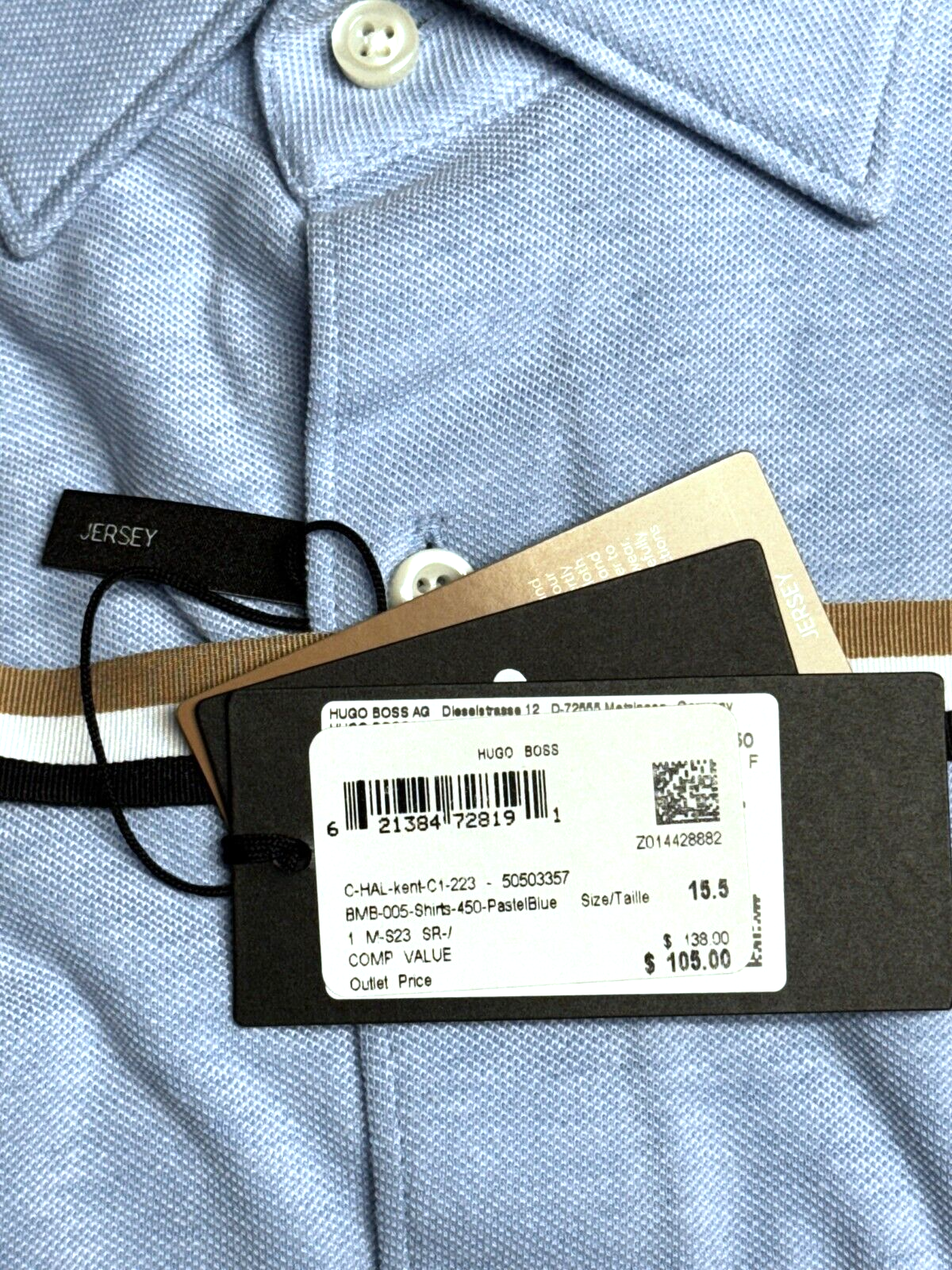 HUGO BOSS Uomo Hal Kent Casual Fit Blu Pastello Jersey Cotone Camicia 41 Item image 8