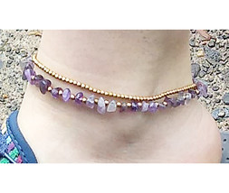 Amethyst Beaded  Anklet Bracelet  handmade jewelry  Kids Girls  - $13.99