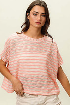 BiBi Braid Striped Short Sleeve Round Neck T-Shirt - £25.15 GBP