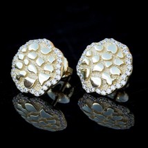 Men’s Simulated Diamond Cut Cluster Nugget Stud Earrings 14K Yellow Gold Plated - £34.55 GBP
