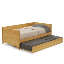 Twin Solid Wood Daybed with Roll Out Trundle Bed Frame in Light Yellow Brown - $14,693.92 MXN