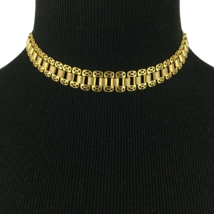 VICTORIAN REVIVAL brass book chain collar necklace - vtg gold-tone 14.25... - $50.00