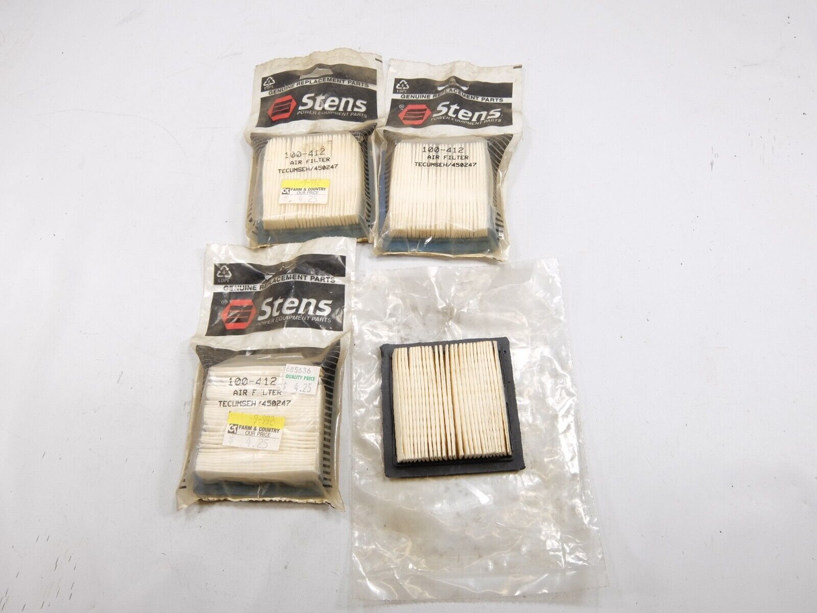Stens 100-412 (Set of 4) Air Filter replaces Tecumseh 450247 - $2.00
