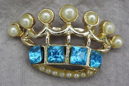Crown Pin With Faux Pearls and Rhinestones - £7.96 GBP