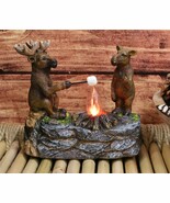 Ebros Rustic Elk Moose Father &amp; Son Making Smores On Twig By Bonfire Nig... - $53.30 CAD