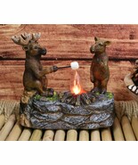 Ebros Rustic Elk Moose Father &amp; Son Making Smores On Twig By Bonfire Nig... - $38.99