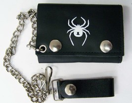 White Widow Spider Trifold Biker Wallet W Chain Mens Leather Spiders #604 - $12.30