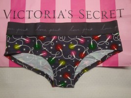 Victoria&#39;s Secret Pink Logo Hipster Panty Gray With Christmas String Lights S - £10.25 GBP