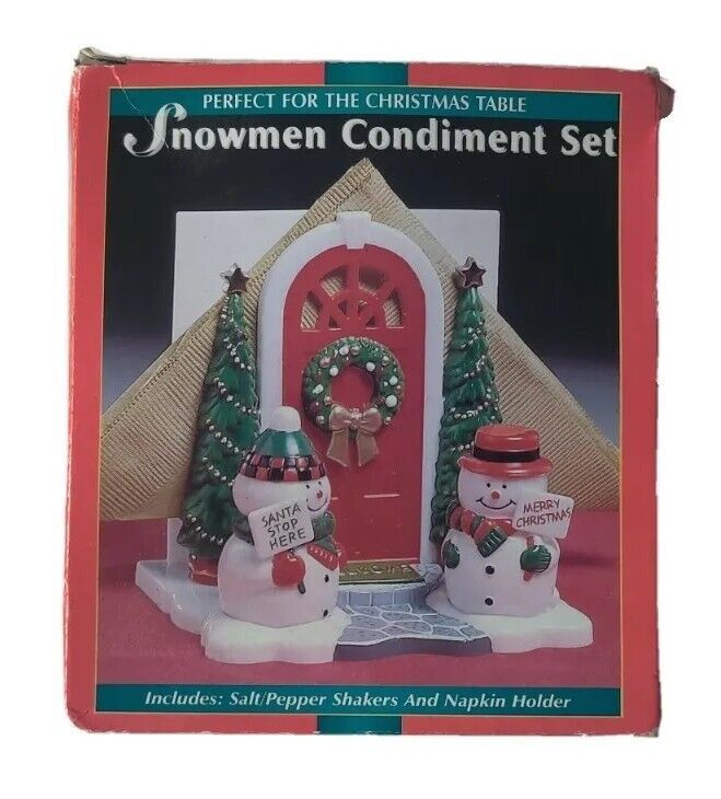 3PC Snowmen Condiment Set JSNY  #2989 New in Open Box Salt Pepper Shaker... - $2.00