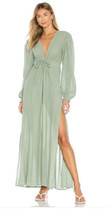 Tularosa Chaning Maxi Dress Size XL Sage Green Gauze Pull-On Elastic Cuffs - £36.44 GBP