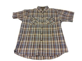 Beverly Hills Polo Club Men&#39;s Adult Sz L Button Shirt Short Sleeve Plaid Blue - £6.08 GBP