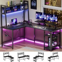 L-Shaped Gaming Desk With Hutch, Monitor Stands, Storage Shelves, Led Lights &amp; P - £276.63 GBP