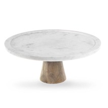 White Marble Cake Stand With Wood Base - $47.25