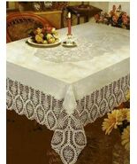 Crochet Vinyl Lace Tablecloth  54 wide X 72 " Long  Bone/Beige Dining Fo... - $17.77