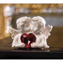 Two In Love Cherub Angel Red Crystal Heart Figurine - $34.08