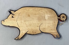 Antique Folk Art Wood Pig Shaped Cutting Board Kitchen Decor Red Trim - $52.48 CAD