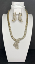 Premier Designs Jewelry Silver Rhinestone Statement Necklace &amp; Earrings ... - £39.04 GBP