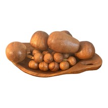 Vintage Monkey Pod Wooden Bowl With Fruit 7 Pieces 11" X 5" - $22.76