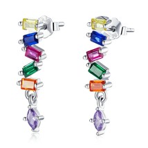 bamoer Vintage Rainbow 925 Silver Square Zircon Stud Earrings Beating Color Earr - £16.06 GBP