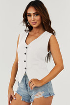 White Solid Color Button up V Neck Suit Vest - $25.68