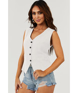 White Solid Color Button up V Neck Suit Vest - $478.34 MXN
