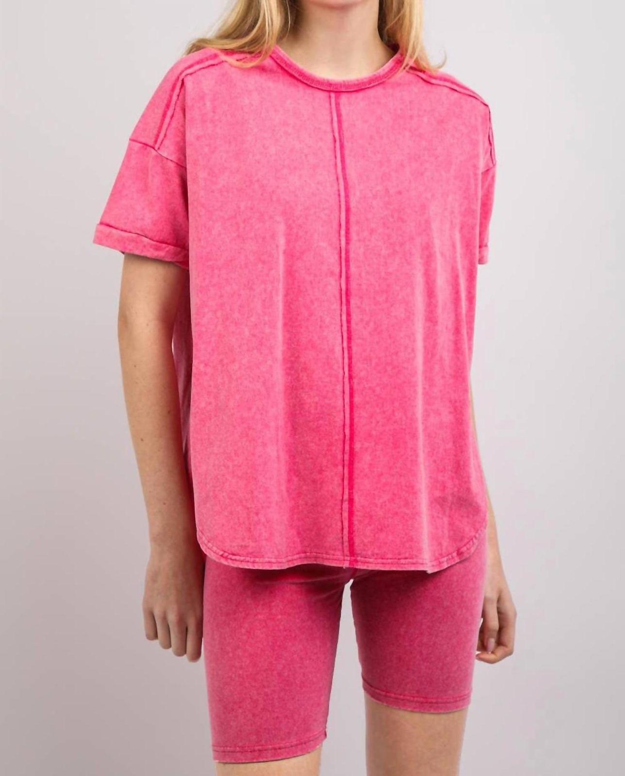 Very J Washed Stretchy Knit Activewear Top &amp; Shorts Hot Pink - $48.00