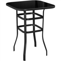 Black Metal Patio Bar Table, High Top Outdoor Table, Iron Frame Square Table - £119.07 GBP