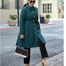 Girls With Curves Classic A Line Coat With Belt Size L Heathered Green  - £92.32 GBP