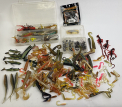 Huge Lot Bass Fishing Soft Lure - Worms Minnows Jig Grub Fishtrap Plastic Rubber - £34.88 GBP