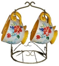 Four (4) Pioneer Woman ~ Floral Medley ~ Stoneware Mugs ~ Carbon Steel R... - $46.75