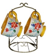 Four (4) Pioneer Woman ~ Floral Medley ~ Stoneware Mugs ~ Carbon Steel R... - $46.75