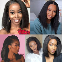 Glueless Kinky Straight 13x4 Lace Front Wig Short Bob Human Hair Wigs We... - $99.99+