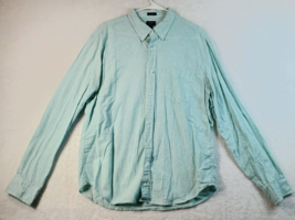 J.CREW Button Up Shirt Men Large Teal Striped Cotton Long Sleeve Pocket Collared - £7.79 GBP