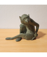 Vintage Bronze &amp; Green Patina Sitting Monkey Sculpture Heavy - $125.99