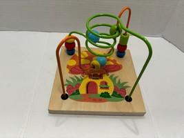 Colorful Wood Bead Maze Toy Two Tracks Mushroom House Graphics Bead Toy 6&quot; X 6&quot; - £8.31 GBP