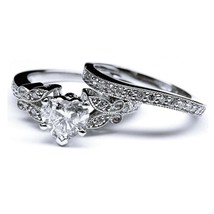 2.2Ct Heart Simulated Diamond 14K White Gold Plated Bridal Engagement Ring Set - £71.89 GBP
