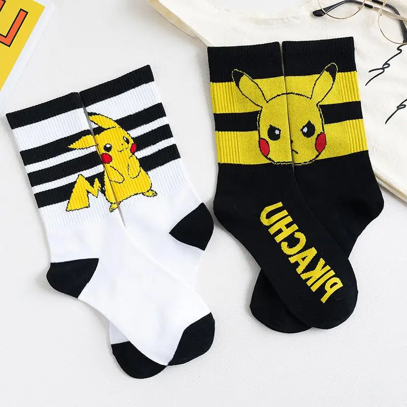 Cute Pokemon Pikachu Cotton Socks Fashion Personality Striped Mid Tube S... - $11.77