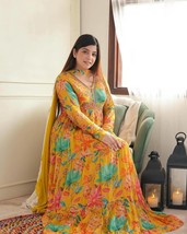 Yellow Floral Alia Cut Anarkali Suit with Zari Sequins Work || Punjabi dress ||  - £60.68 GBP