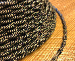 Cloth Covered Twisted Wire - Black/Tan Pattern, Vintage Style Fabric Lamp Cord - £1.09 GBP