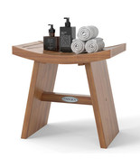 18 Inch Teak Wood Shower Bench with Curved Seat for Bathroom - Color: Na... - $148.49