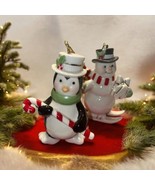 LENOX Christmas Ornaments Very Merry Porcelain Set of 2 Penguin and Snowman - €27,59 EUR